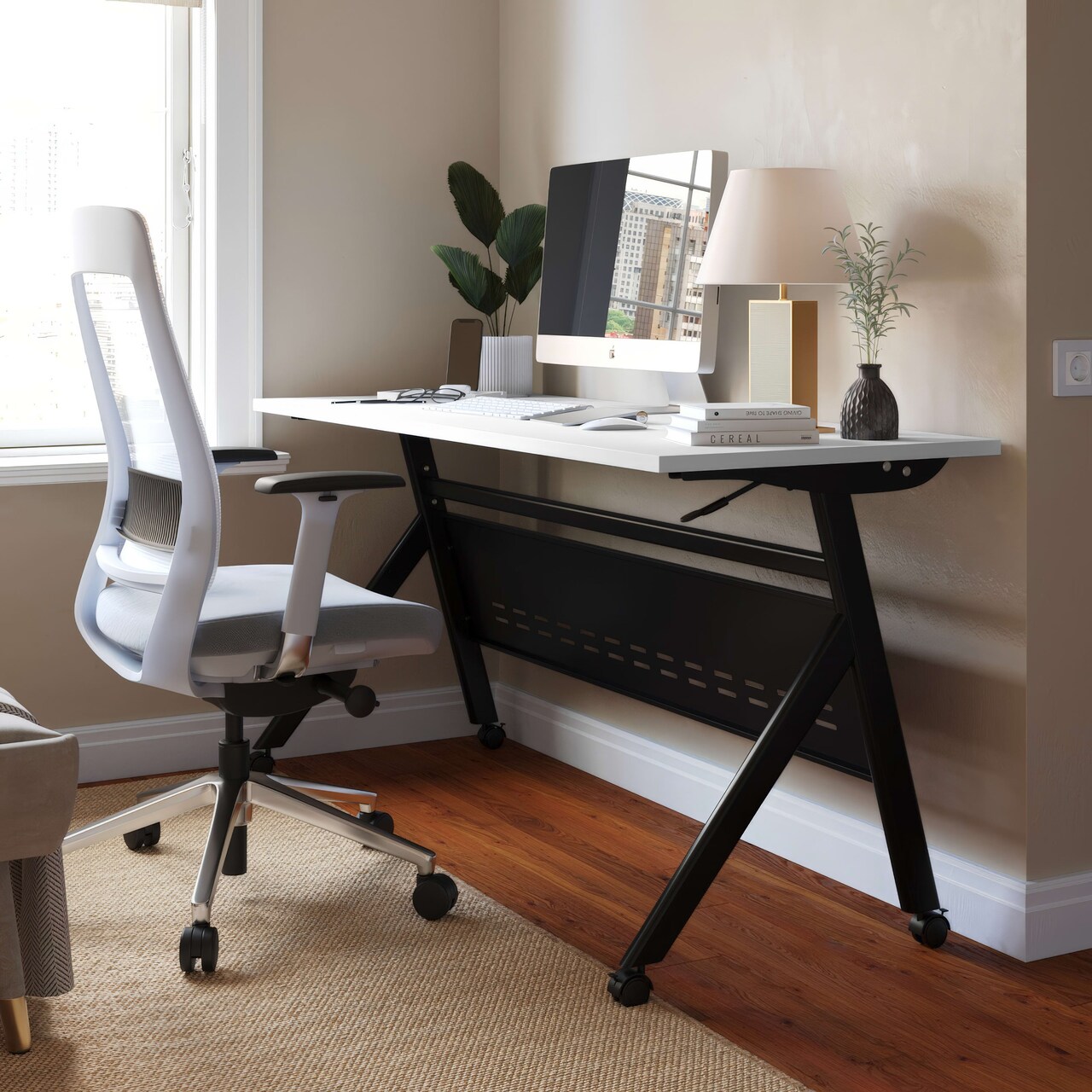 Emma and Oliver Griffin Heavy-Duty Flip Top Training Table with Nesting Design, Privacy Panel, Y-Legs, Tabletop, Metal Frame